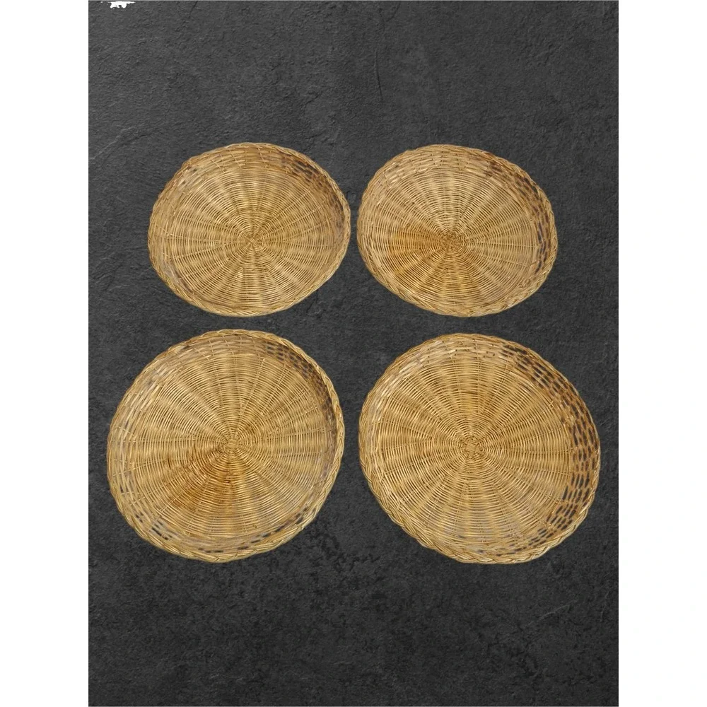 Vintage Wicker Paper Plate Holders Set of 4 Tan Woven Rattan Decor